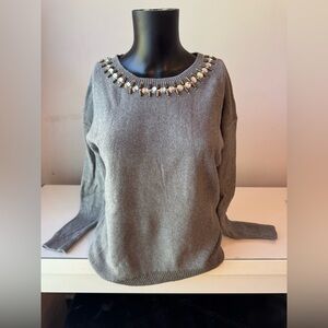 GAP Gray Sweater with Embellished Neckline